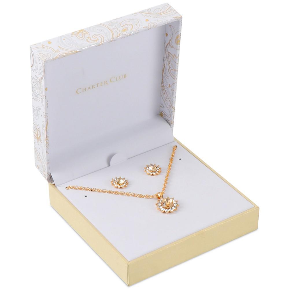 商品Charter Club|Gold-Tone Crystal Sun Pendant Necklace & Button Earrings Set, Created for Macy's,价格¥65,第4张图片详细描述