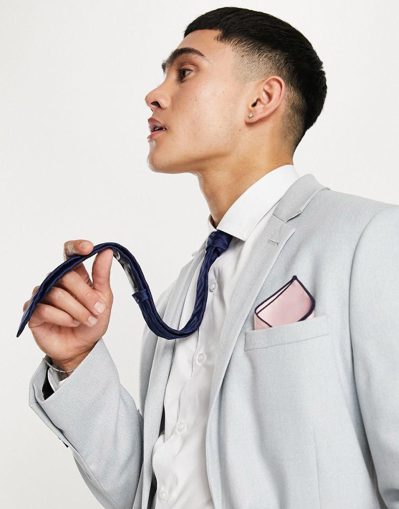 ASOS DESIGN skinny tie in navy design with pink pocket square商品第4张图片规格展示