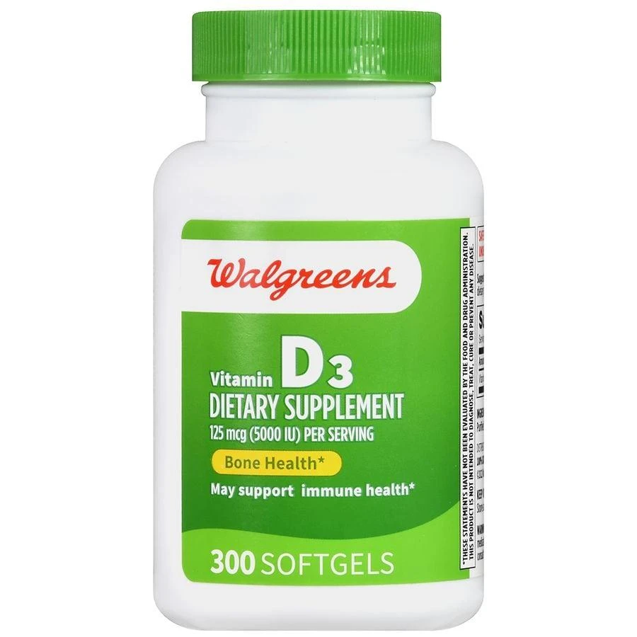 商品Walgreens|Vitamin D3 125 mcg (5000 IU) Softgels (300 days),价格¥252,第2张图片详细描述