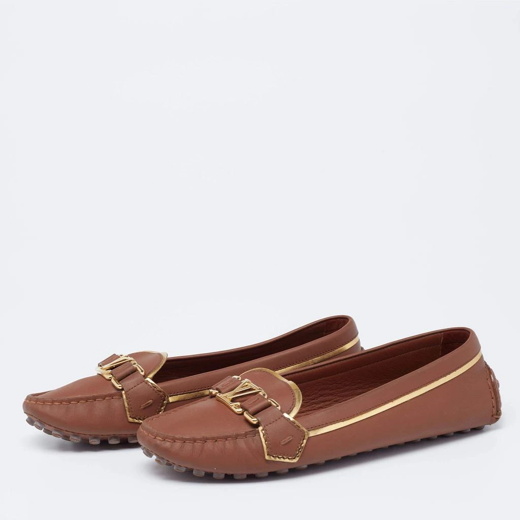 商品[二手商品] Louis Vuitton|Louis Vuitton Brown Leather Metal Logo Slip On Loafers Size 38,价格¥2854,第2张图片详细描述