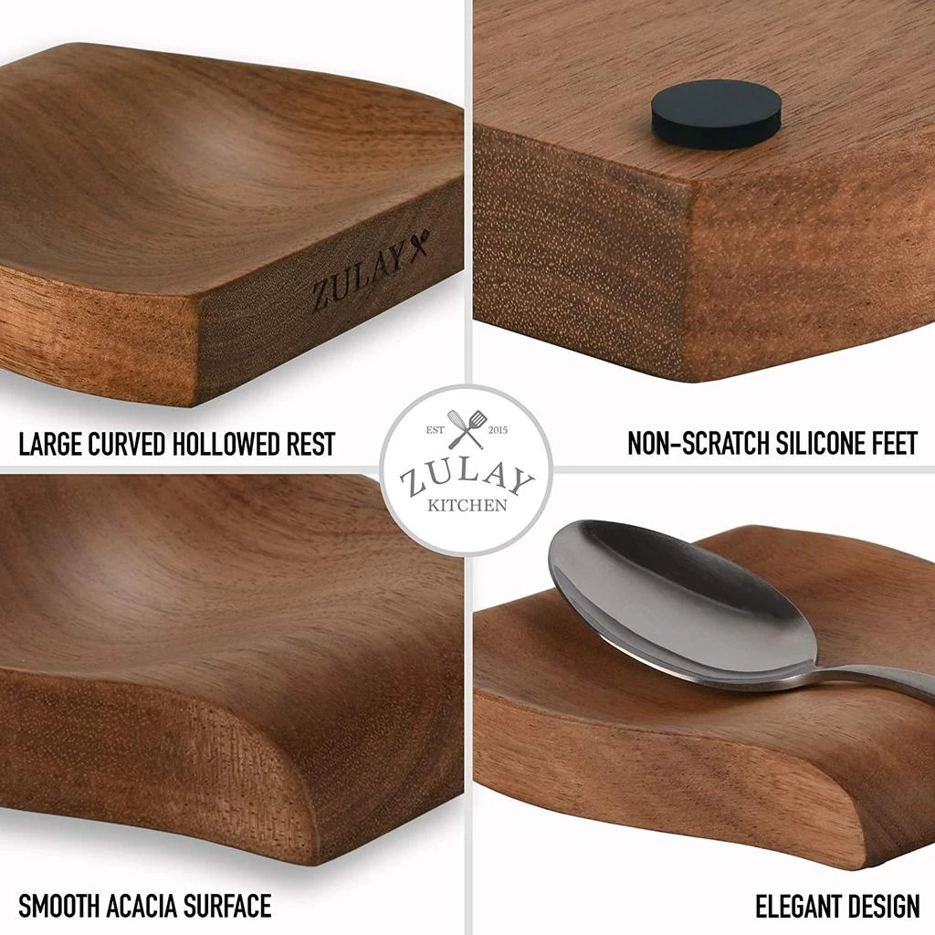 商品Zulay Kitchen|Smooth Acacia Wooden Spoon Holder For Stovetop With Non Slip Silicone Feet,价格¥180,第4张图片详细描述