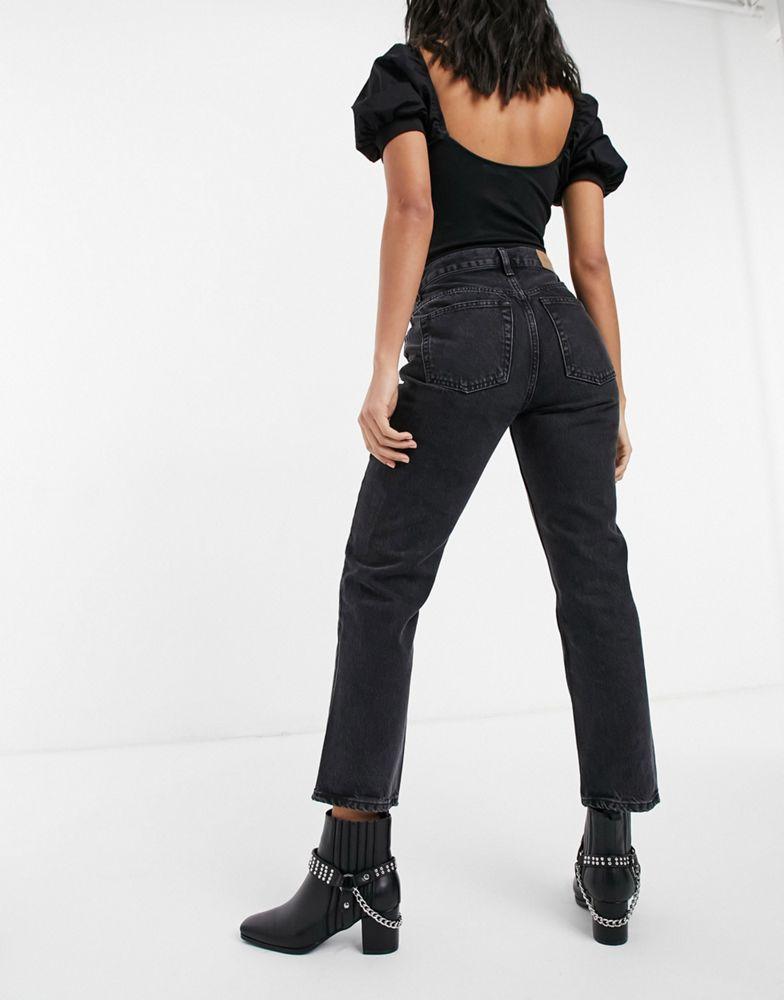 Topshop Editor straight leg jeans in worn black商品第2缩略图预览