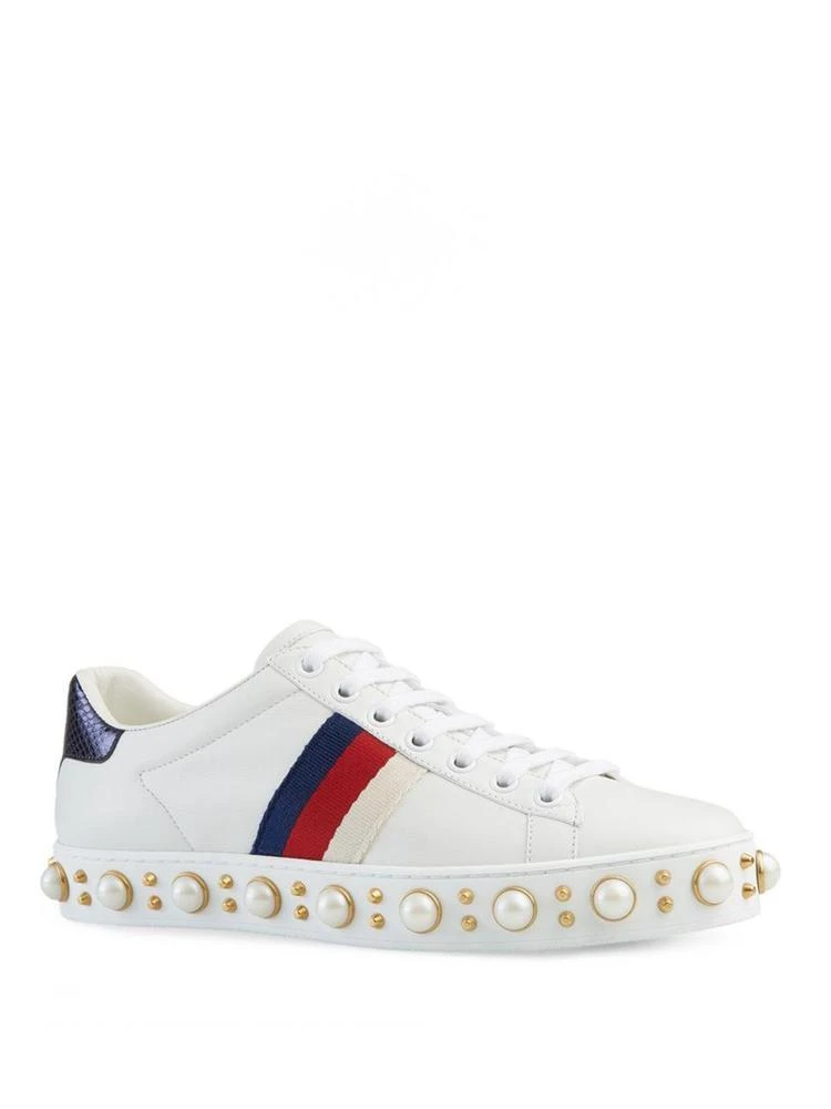 商品Gucci|Gucci - New Ace Faux Pearl Studded Leather Low-Top Sneakers,价格¥8246,第1张图片