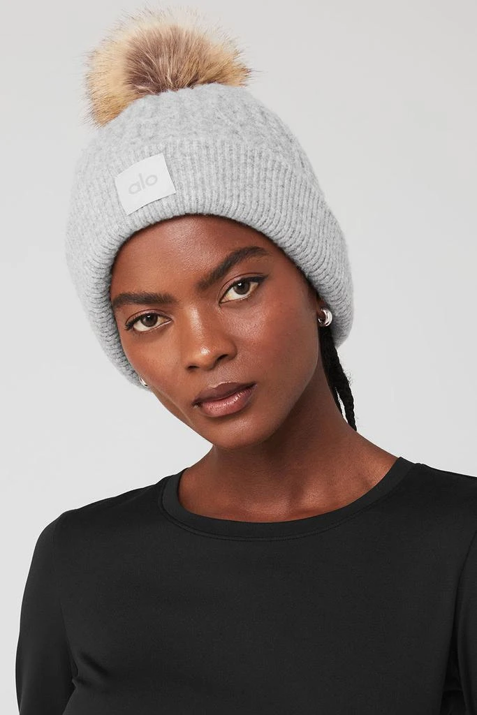 商品Alo|Cable Knit Beanie - Athletic Heather Grey,价格¥745,第3张图片详细描述