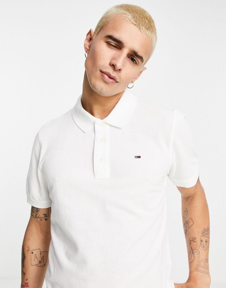 Tommy Jeans pique polo shirt in white商品第3张图片规格展示