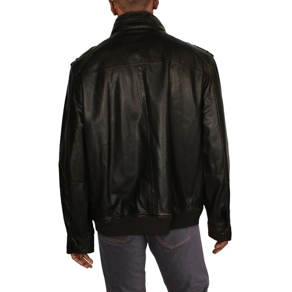 商品Tommy Hilfiger|Tommy Hilfiger Mens Faux Leather Ribbed Trim Bomber Jacket,价格¥427,第4张图片详细描述