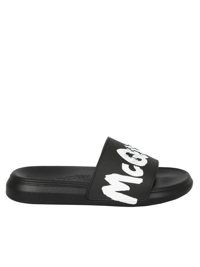 商品Alexander McQueen|Black Slide Sandals By Alexander Mcqueen; Feature The Iconic Logo In The Strap, Practical And Functional Design,价格¥1917,第1张图片