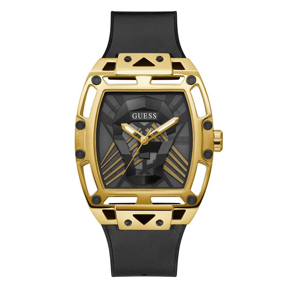 商品GUESS|Men's Gold-tone Black Genuine Leather and Silicone Strap Watch 44mm,价格¥1218,第1张图片