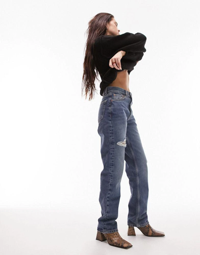 商品Topshop|Topshop Dad jeans with thigh and side rip in mid blue,价格¥195,第1张图片