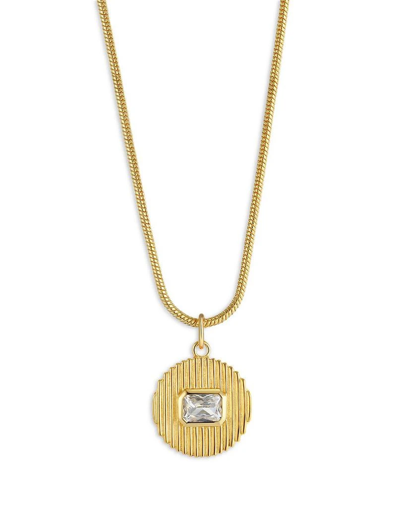 商品Luv AJ|Le Signe Cubic Zirconia Ridged Disc Pendant Necklace in 14K Gold Plated, 16"-18",价格¥194,第1张图片详细描述