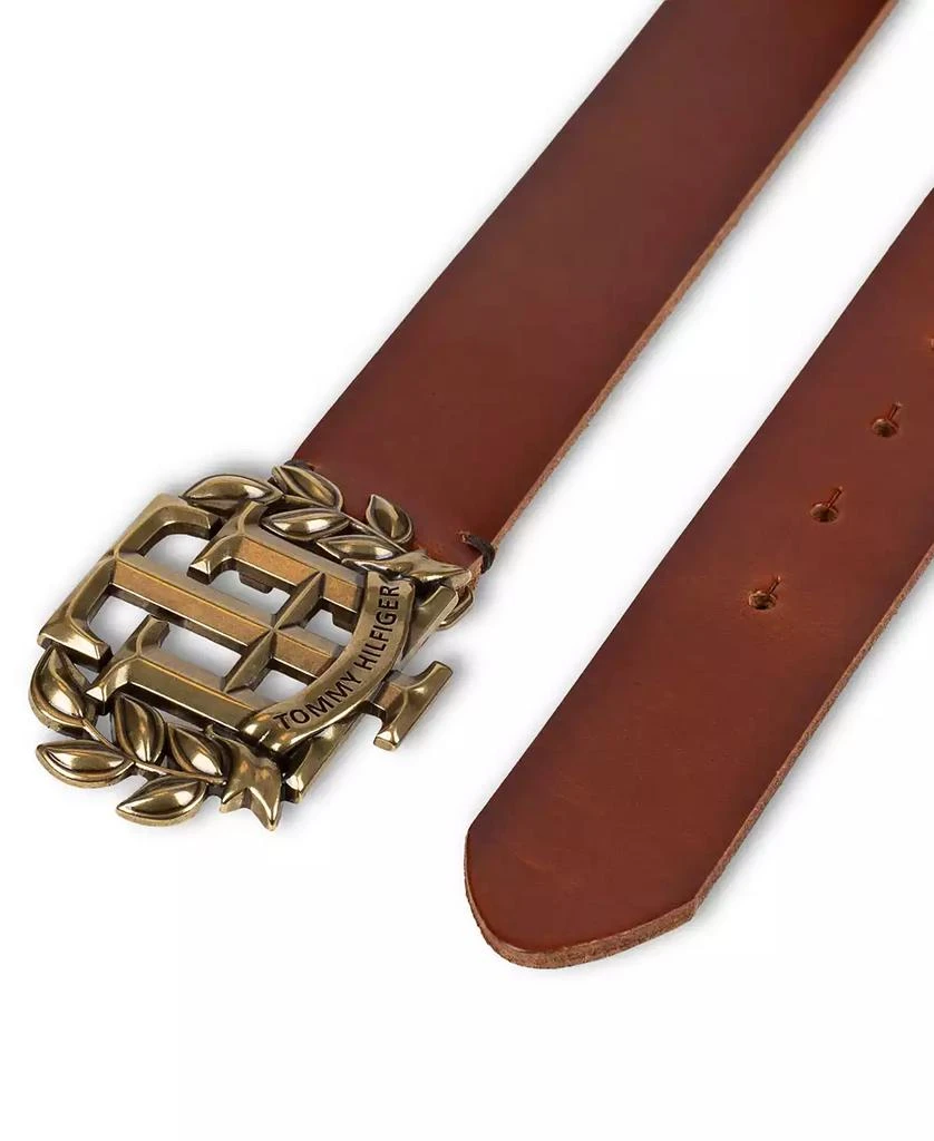 商品Tommy Hilfiger|Men's Iconic Monogram Crest Plaque Buckle Leather Belt,价格¥257,第4张图片详细描述