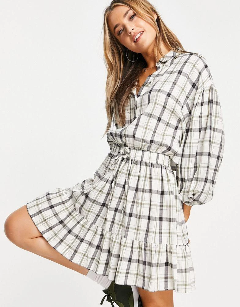 商品ASOS|ASOS DESIGN mini skater shirt dress with open back in check ,价格¥149,第4张图片详细描述