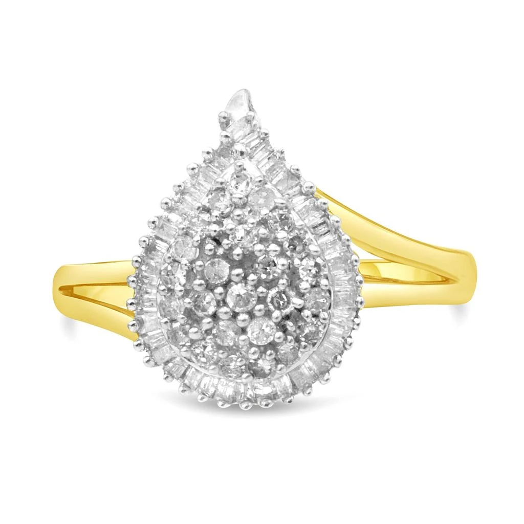 商品Haus of Brilliance|10K Yellow Gold 1/2 Cttw Round and Baguette-Cut Diamond Pear Ring,价格¥8814,第2张图片详细描述