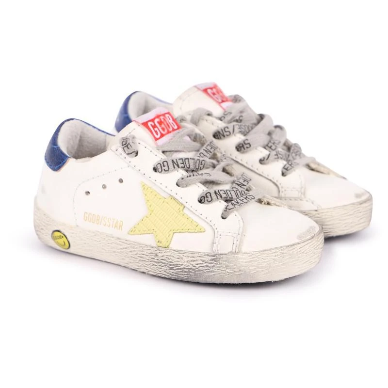 商品Golden Goose|Yellow stars detailing logo leather sneakers in white,价格¥3158,第1张图片