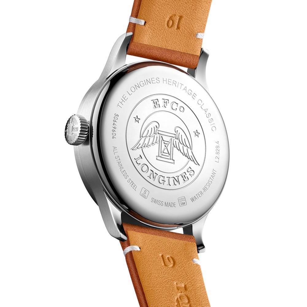 商品Longines|Women's Swiss Automatic Heritage Classic Brown Leather Strap Watch 39mm,价格¥16960,第5张图片详细描述