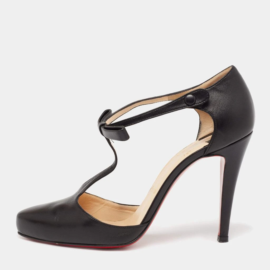 商品[二手商品] Christian Louboutin|Christian Louboutin Black Leather Bow Detail T- Strap Pumps Size 38.5,价格¥2349,第1张图片