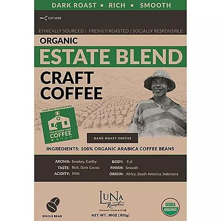 商品Luna Roasters|Luna Roasters Organic Estate Blend Craft Whole Bean Coffee, Dark Roast 30 oz.,价格¥148,第3张图片详细描述