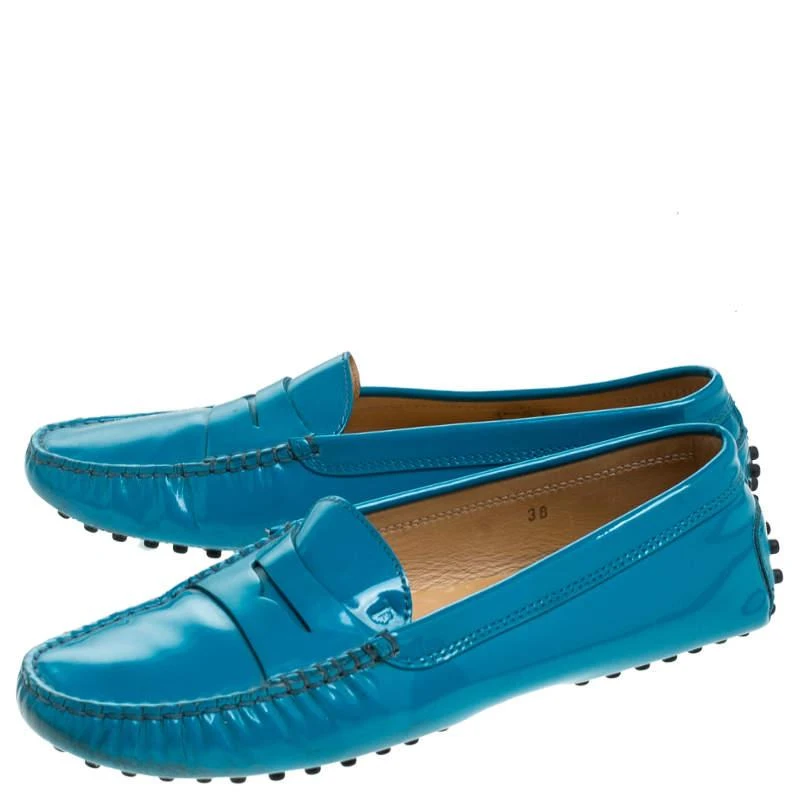 商品[二手商品] Tod's|Tod's Blue Patent Leather Penny Slip On Loafers Size 38,价格¥1342,第4张图片详细描述