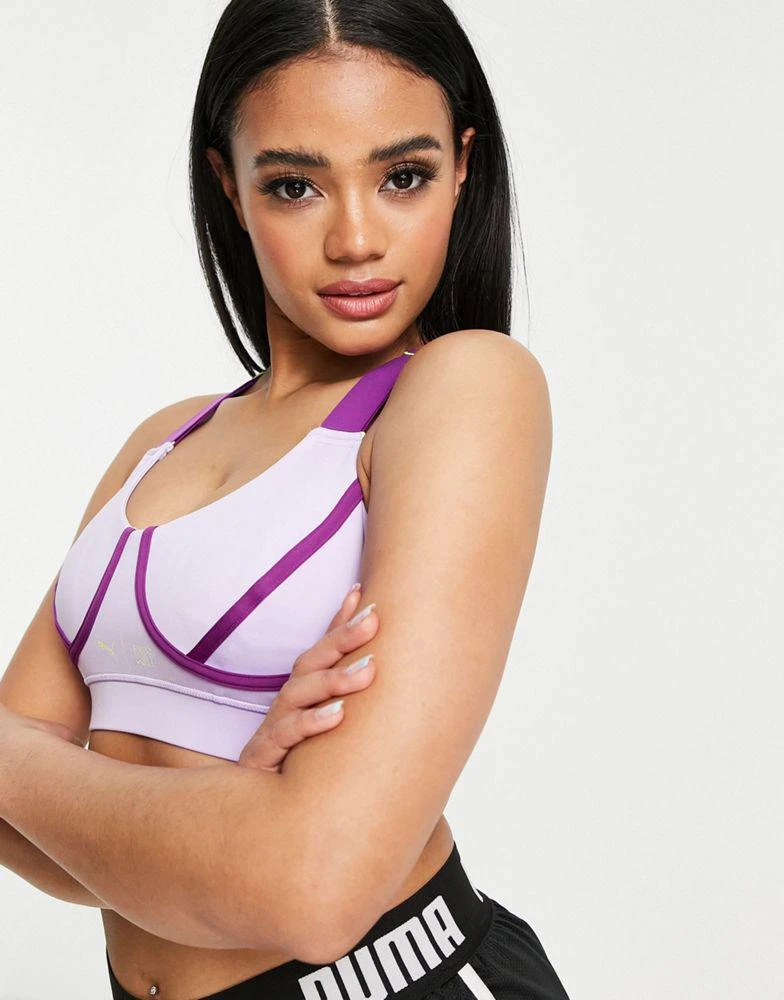 商品Puma|Puma Training First Mile mid support sports bra in purple,价格¥133,第3张图片详细描述