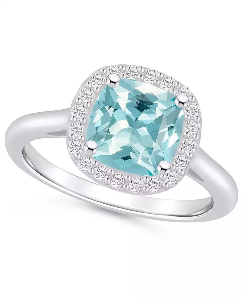 商品Macy's|Aquamarine (2 ct. t.w.) and Diamond (1/4 ct. t.w.) Halo Ring in 14K White Gold,价格¥10725,第1张图片