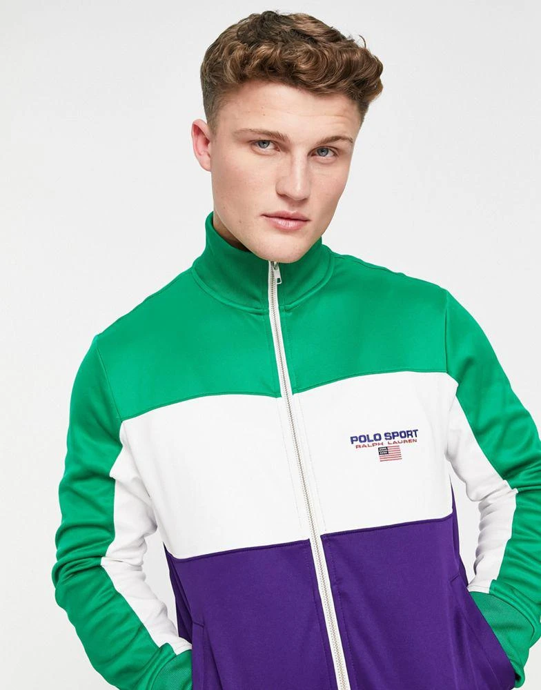 商品Ralph Lauren|Polo Ralph Lauren Sport capsule colourblock tricot track jacket in green multi co-ord,价格¥932,第4张图片详细描述