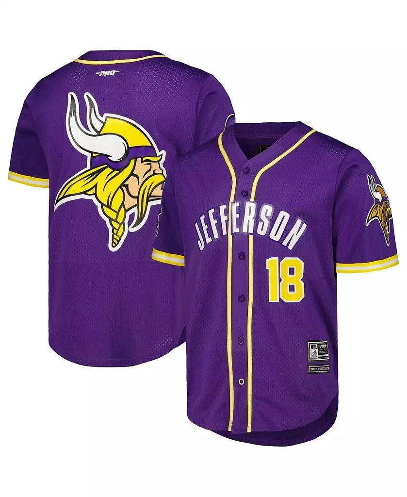 商品Pro Standard|Men's Justin Jefferson Purple Minnesota Vikings Mesh Baseball Button-Up T-shirt,价格¥827,第1张图片