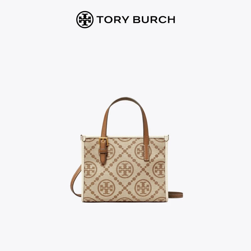 商品[国内直发] 【春节不打烊，国内现货速发】 Tory Burch|汤丽柏琦TB女包专柜款 T MONOGRAM迷你托特包斜挎包女包147682-300榛子棕,价格¥737,第1张图片