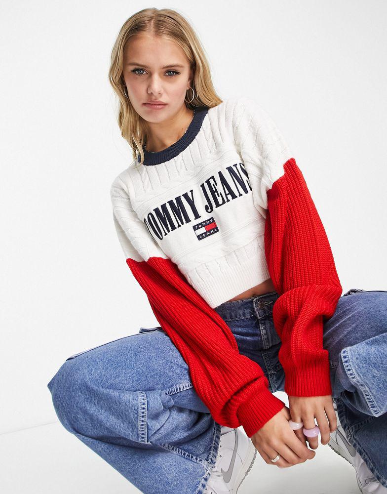Tommy Jeans relaxed crop archive sweater in multi商品第1张图片规格展示