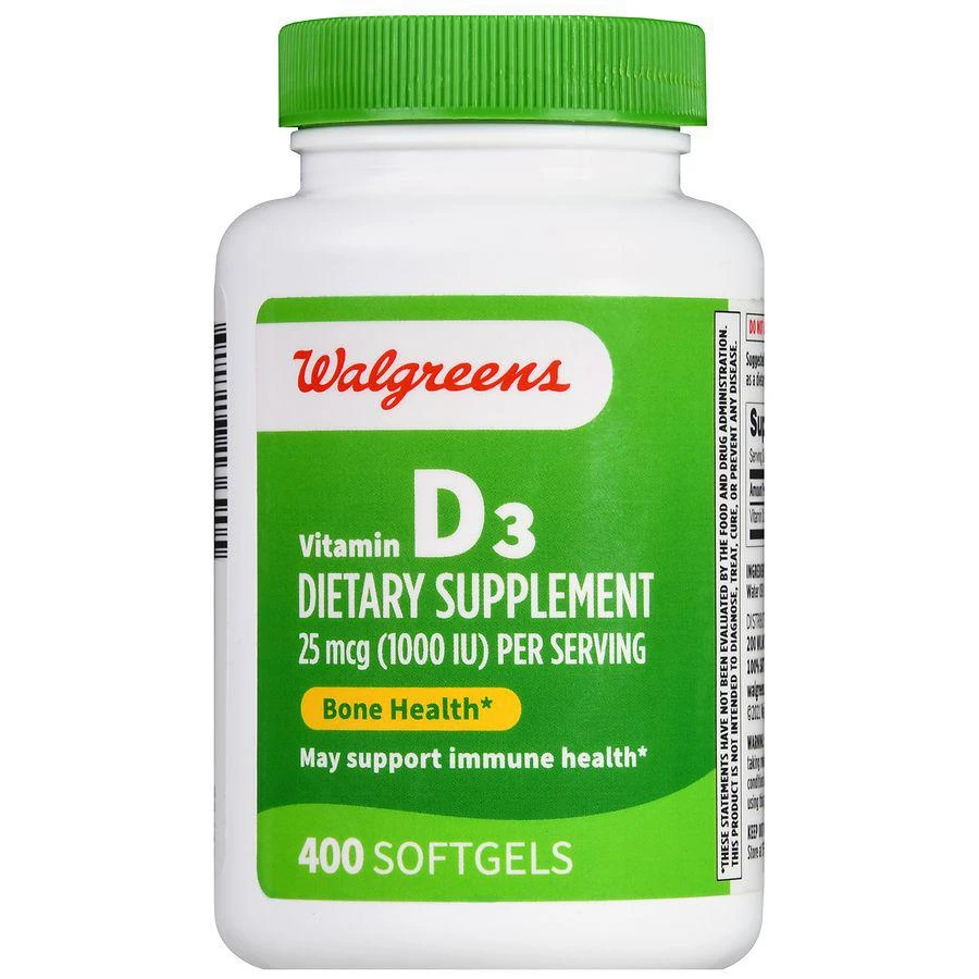 商品Walgreens|Vitamin D3 25 mcg (1000 IU) Softgels,价格¥208,第2张图片详细描述