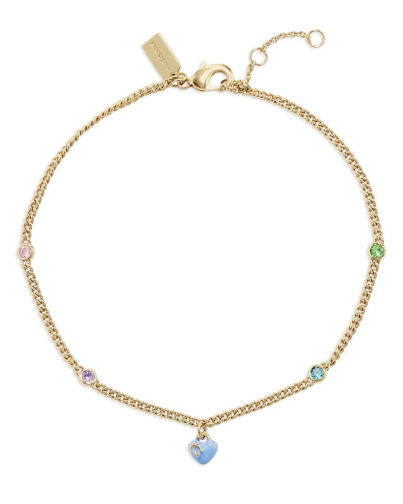 Signature Heart Charm & Multicolor Crystal Ankle Bracelet in Gold Tone 商品