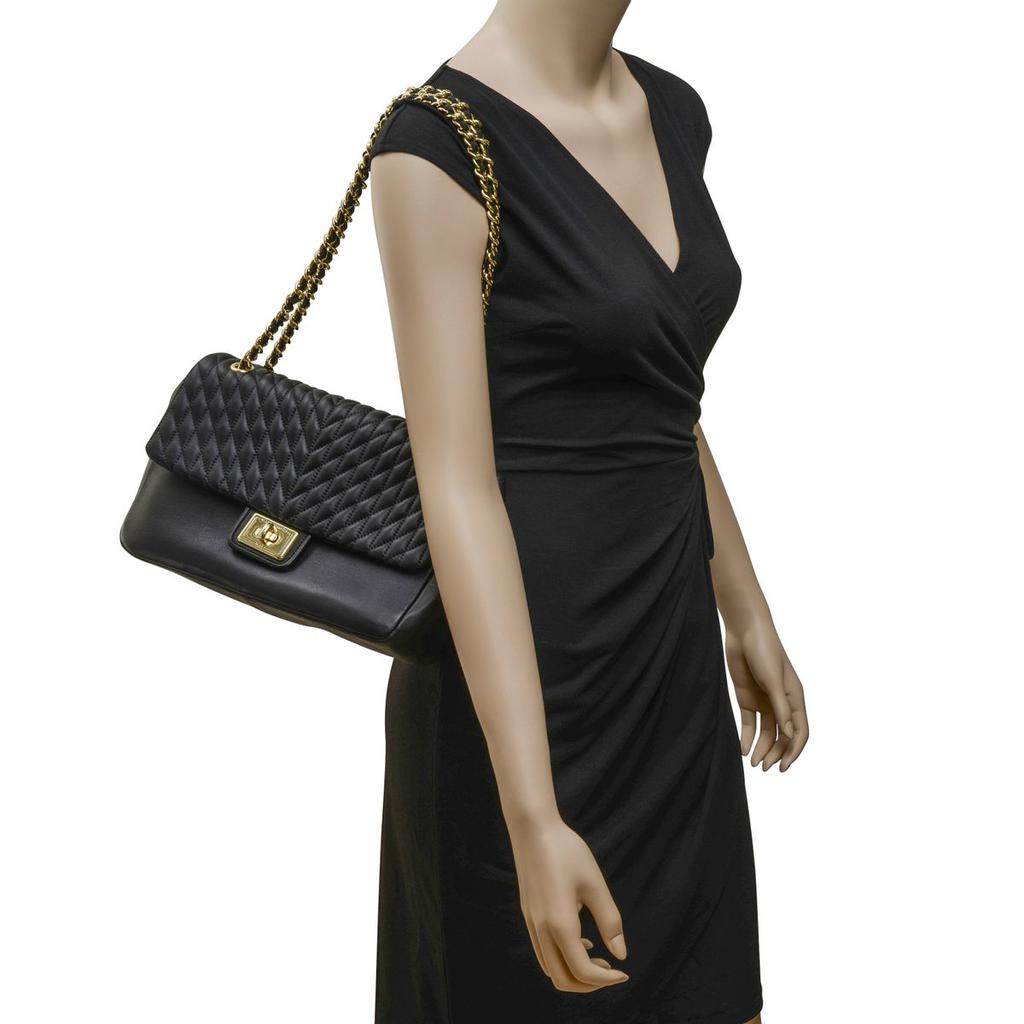 Karl Lagerfeld Paris Agyness Black And Gold Leather Shoulder Bag LH7HB446BGD商品第2张图片规格展示