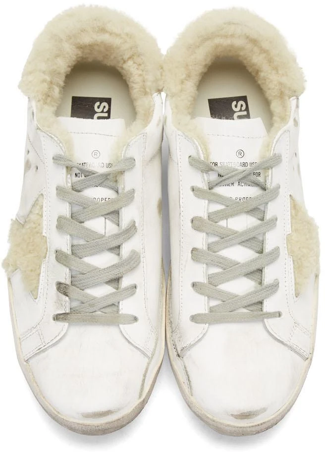 商品Golden Goose|White Shearling Superstar Sneakers,价格¥5407,第5张图片详细描述