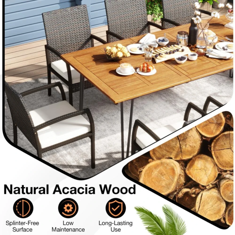 商品Hivvago|9 Pieces Outdoor Patio Dining Set with Soft Cushions and Acacia Wood Square Table,价格¥6217,第4张图片详细描述