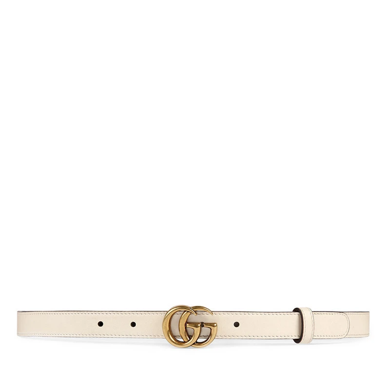 商品Gucci|GUCCI/古驰  女士白色皮革细款金色双G扣腰带,价格¥2818,第1张图片