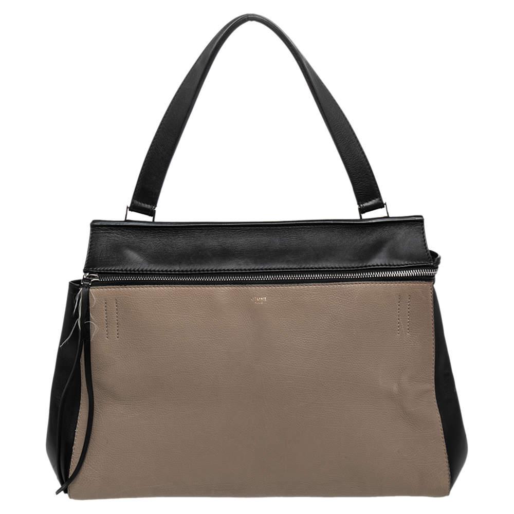 Celine Black/Beige Leather Large Edge Top Handle Bag商品第1张图片规格展示