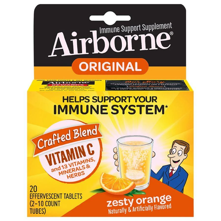 商品Airborne|Effervescent Tablets, Vitamin C - Immune Support Supplement Zesty Orange,价格¥126,第1张图片