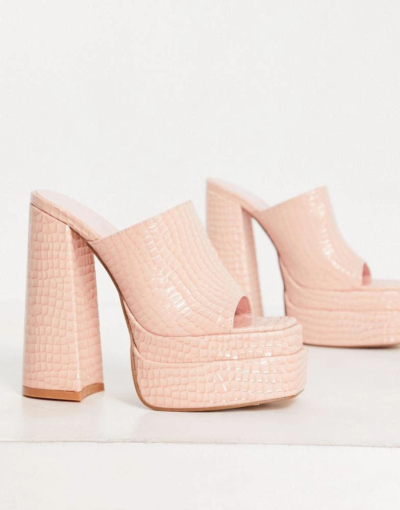 商品Daisy Street|Daisy Street Exclusive platform mule sandals in peach croc,价格¥157,第2张图片详细描述
