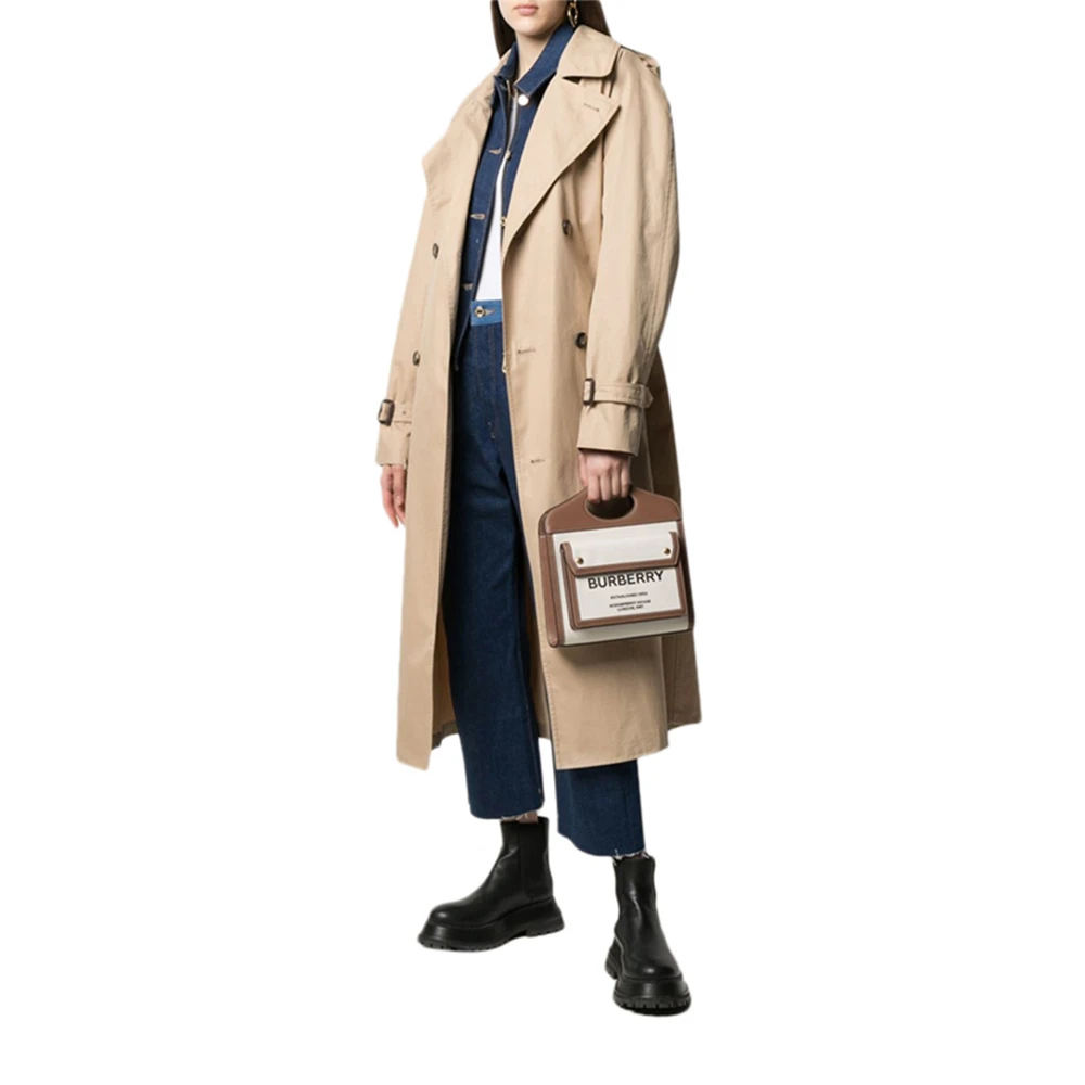 商品[国内直发] Burberry|BURBERRY 博柏利 迷你双色帆布拼皮革口袋包 拼色女士斜挎包 8039361,价格¥8387,第1张图片