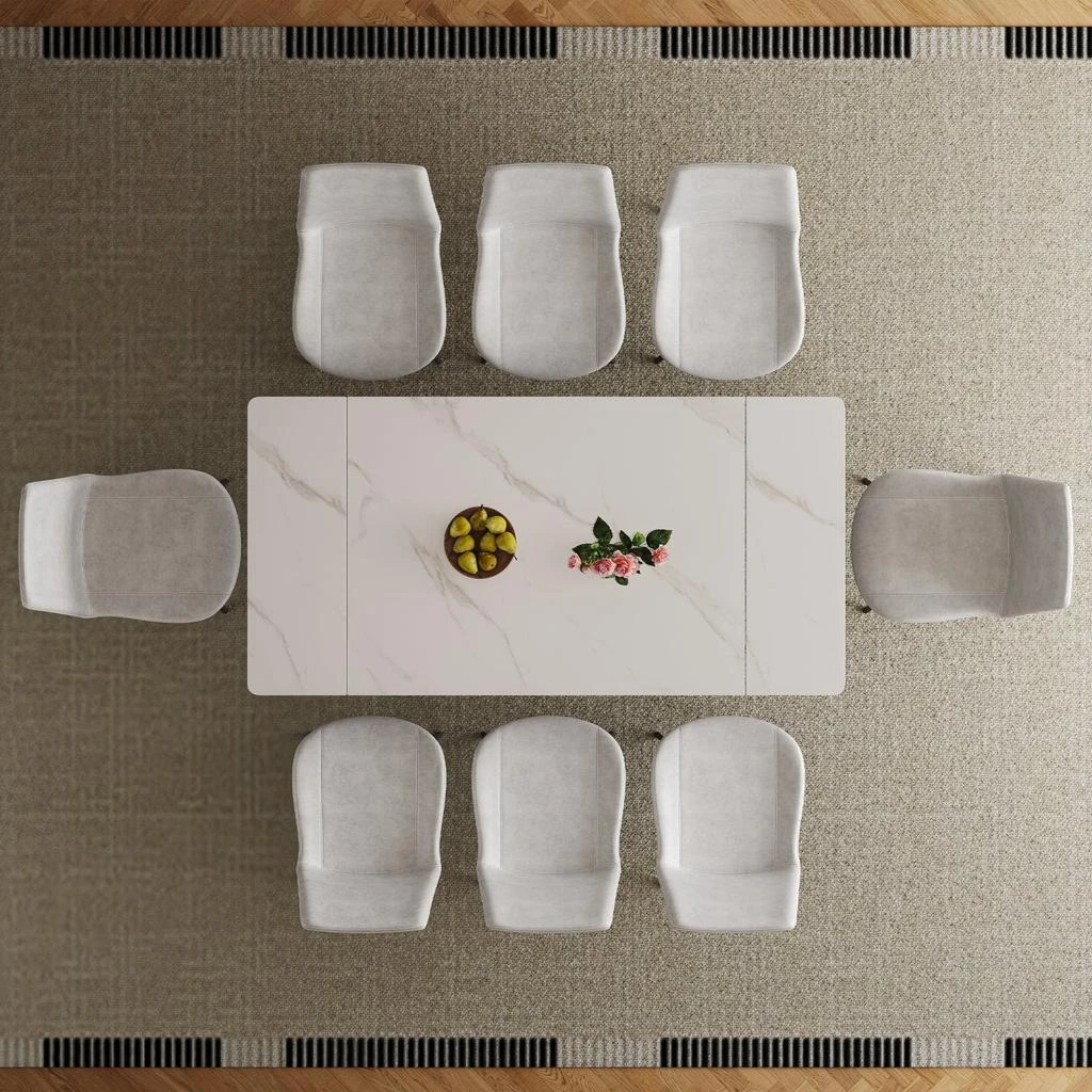 商品Streamdale Furniture|Streamdale Retractable Sintered Stone Dining Table Set (Table + 8 Chairs),价格¥9411,第2张图片详细描述