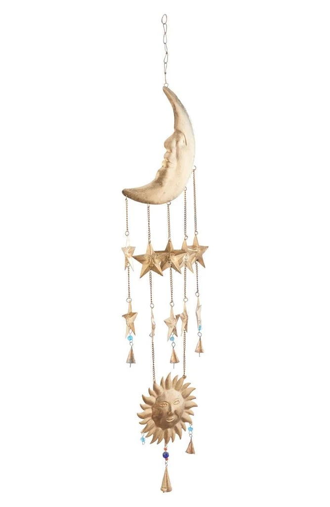 Goldtone Metal Moon & Sun Windchime with Glass Beads & Cone Bells 商品