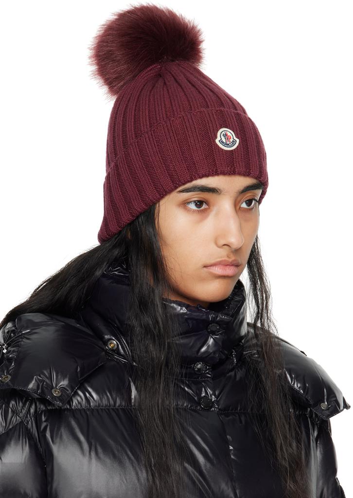 Moncler Burgundy Pom Pom Beanie - Hats - BeyondStyle display picture 1