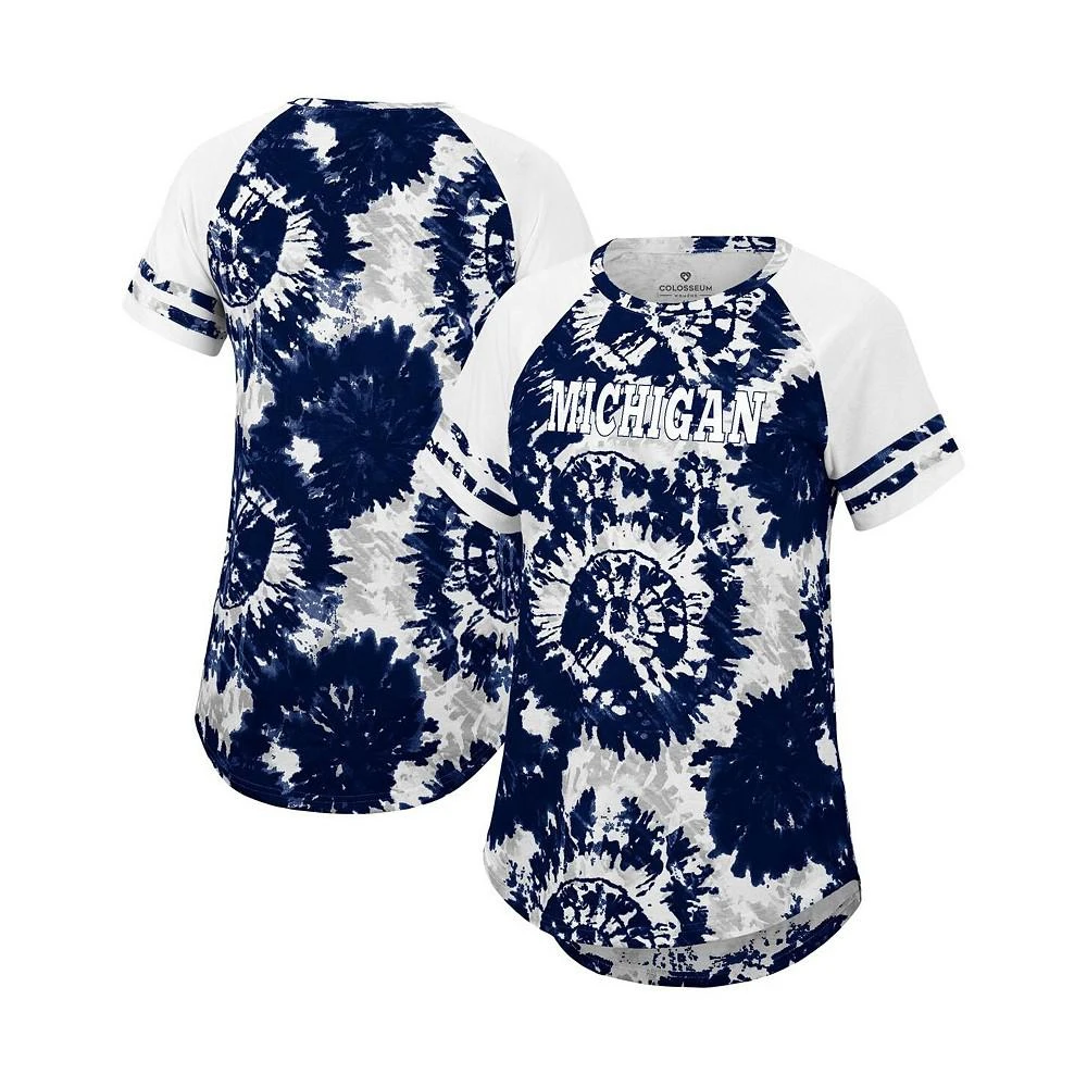 商品Colosseum|Women's Navy, White Michigan Wolverines Annie Oversized Tie-Dye Raglan T-shirt,价格¥228,第1张图片