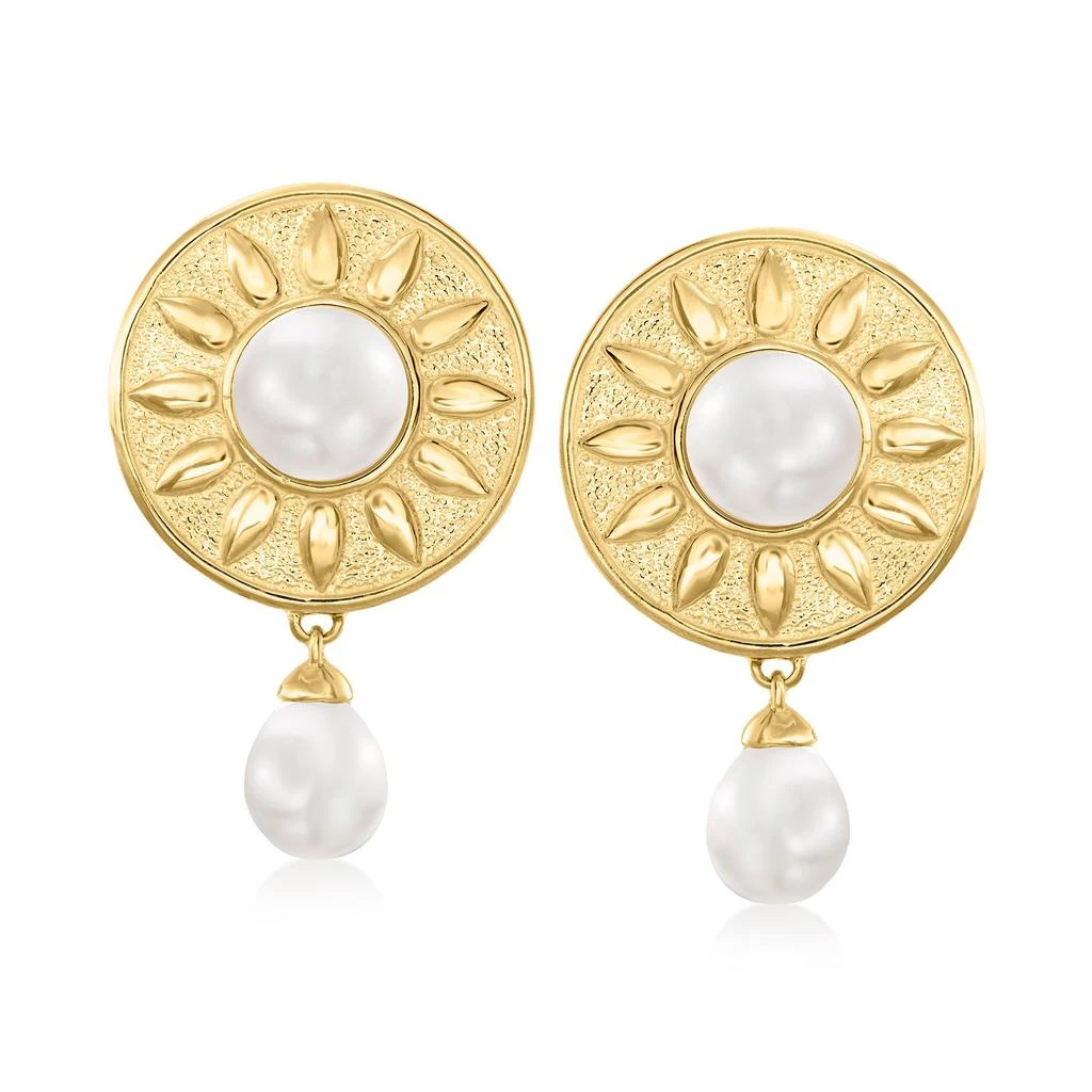 商品Ross-Simons|Ross-Simons 5.5-7.5mm Cultured Pearl Floral Drop Earrings in 18kt Gold Over Sterling,价格¥865,第2张图片详细描述