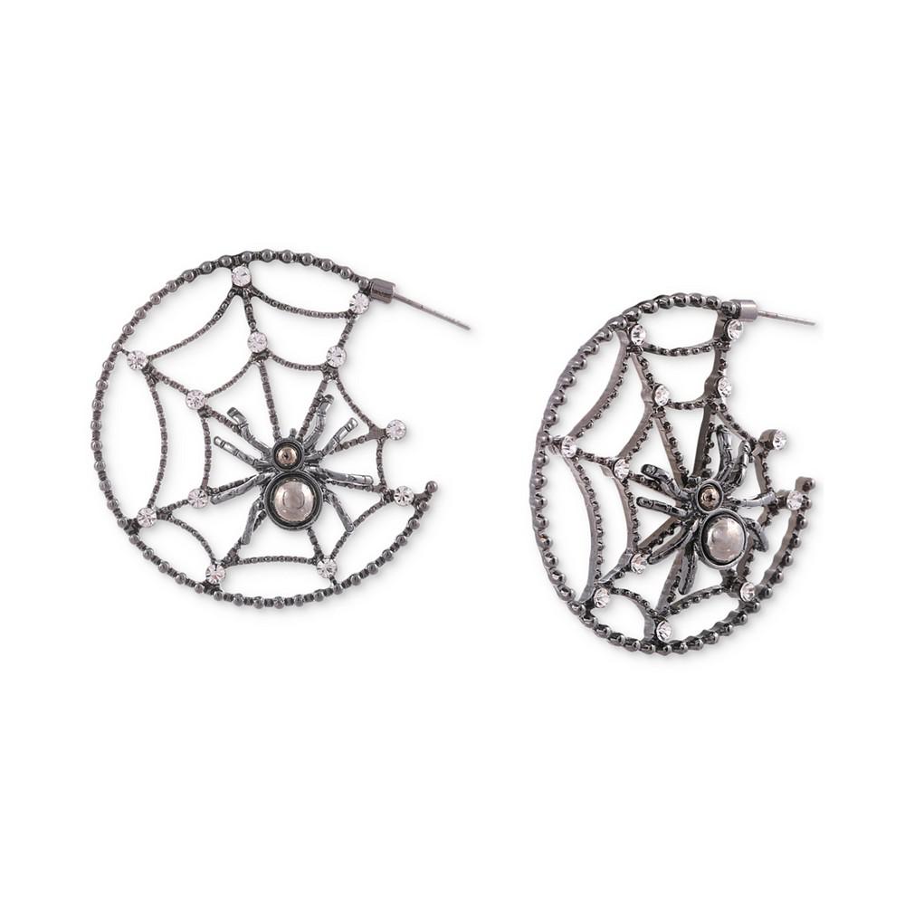 Hematite-Tone Medium Pavé Spider & Web Hoop Earrings, 1.5", Created for Macy's商品第1张图片规格展示