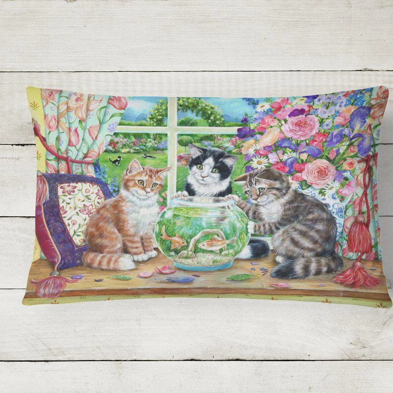 商品Caroline's Treasures|12 in x 16 in  Outdoor Throw Pillow Cats Just Looking in the fish bowl Canvas Fabric Decorative Pillow,价格¥237,第2张图片详细描述