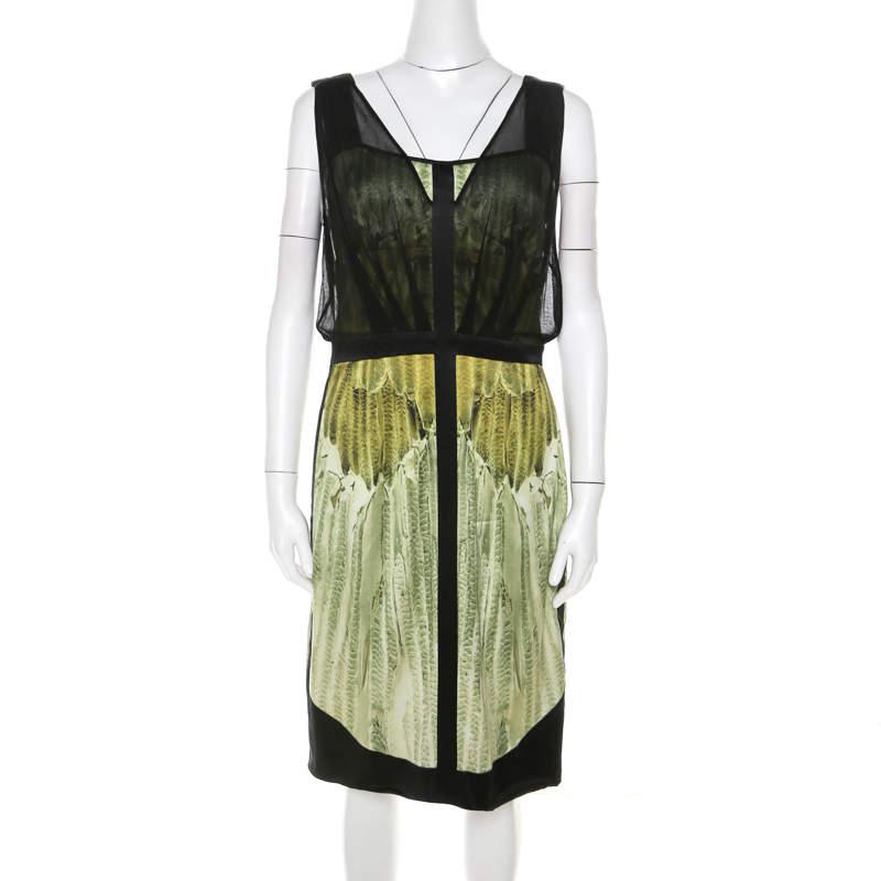 Narciso Rodriguez Green Satin and Black Mesh Overlay Sleeveless Dress M商品第1张图片规格展示