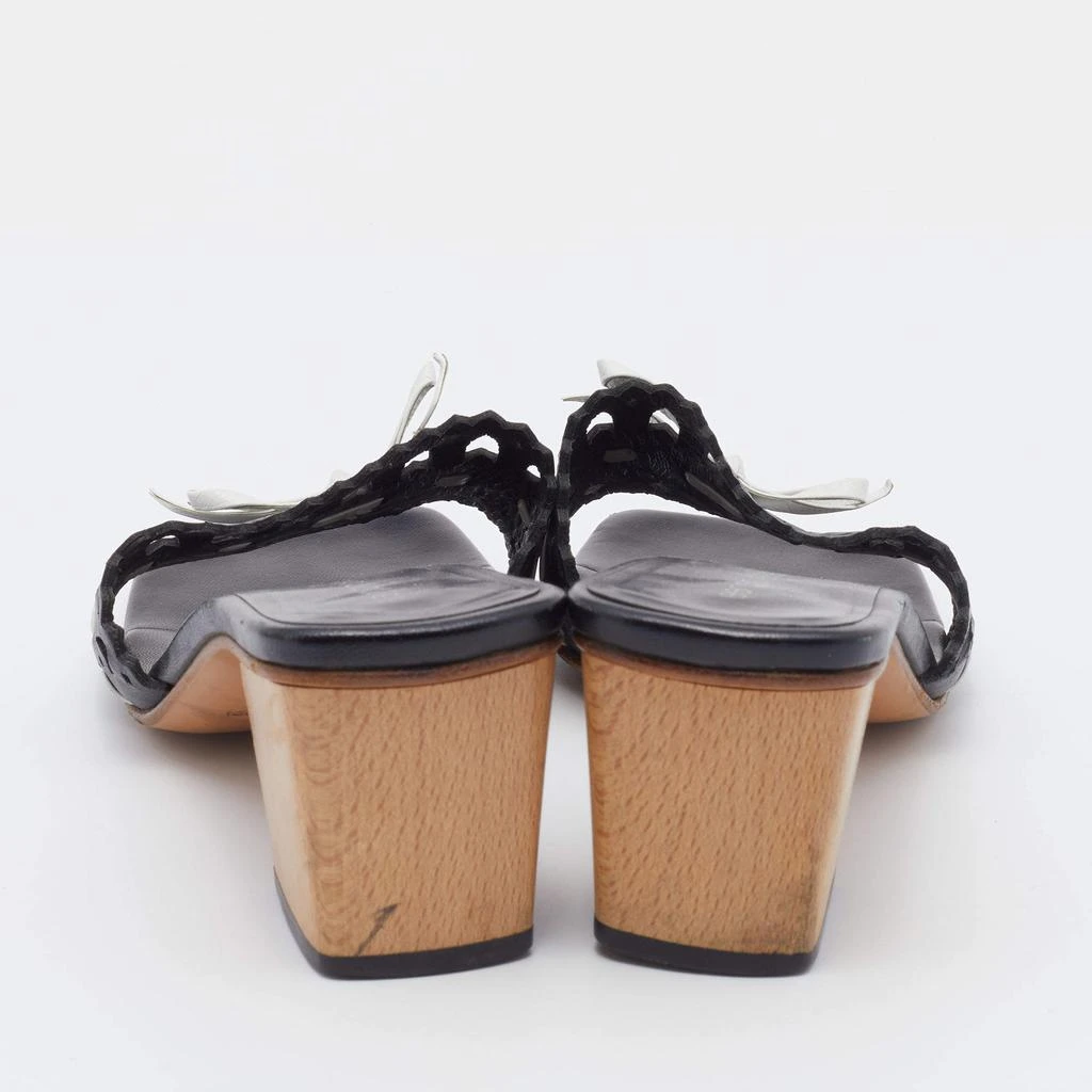 商品[二手商品] Sergio Rossi|Sergio Rossi Black/White Laser Cut Leather Bow Detail Slide Sandals Size 37.5,价格¥885,第5张图片详细描述