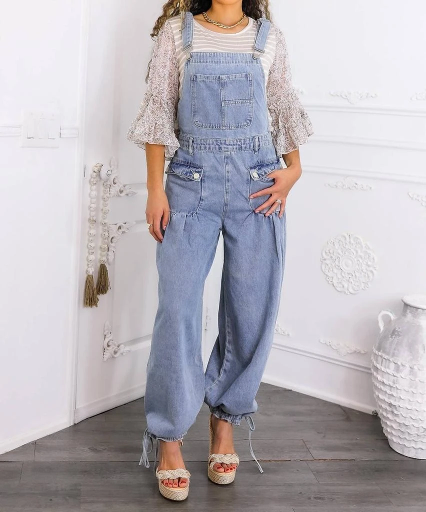 Surelymine - Women’s Relaxed Denim Overalls Wide-leg Boho Style With Pockets 商品