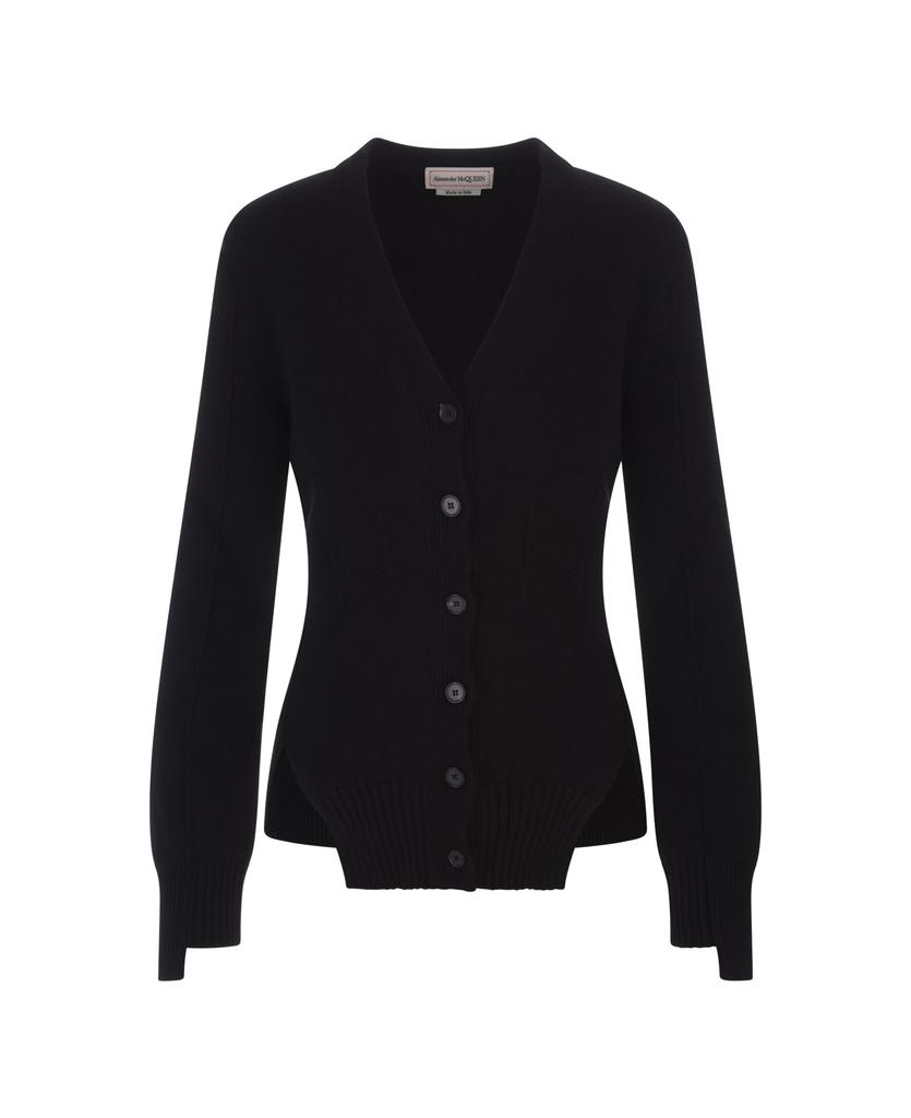 Woman Black Cashmere Cardigan With Corset Stitching商品第1张图片规格展示