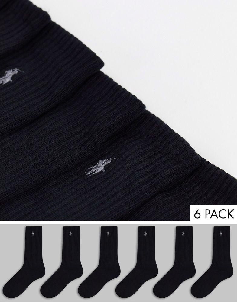 Polo Ralph Lauren 6 pack sport socks in black with pony logo商品第1张图片规格展示